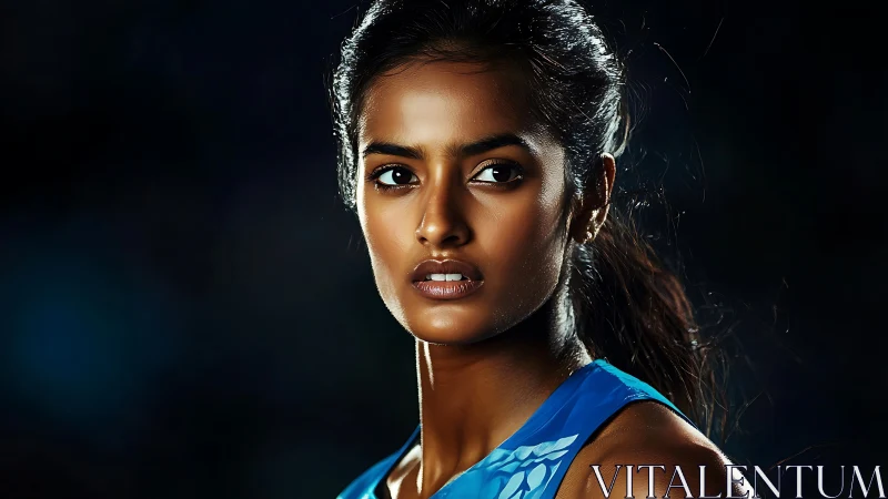 Steely-eyed athlete ignites the dark with focused resolve.