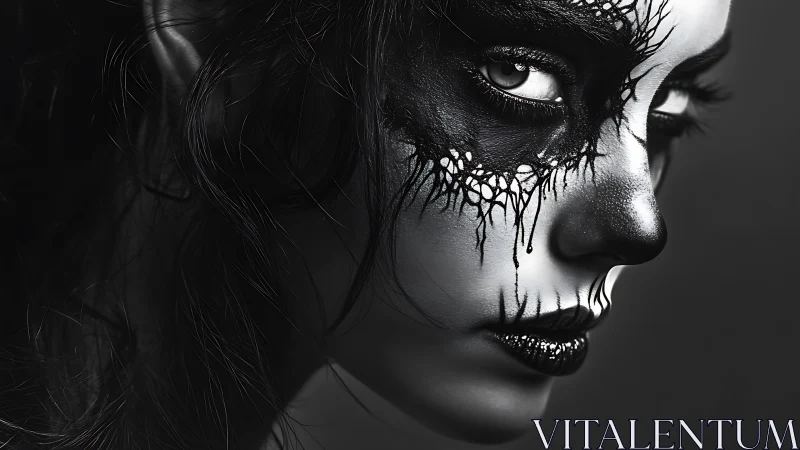 Bold monochrome portrait reveals intricate inked face art