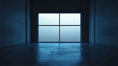 Minimalist empty room with large frosted window at center.