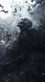 Colossal skeletal wraith rising amid swirling dark crows.