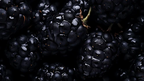 Macro study of dew-covered blackberries with high-contrast lighting