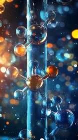 Glasslike molecular structure with glowing bokeh backdrop.