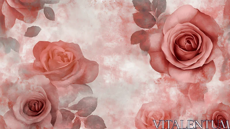 Rose Composition with Textured Floral Background