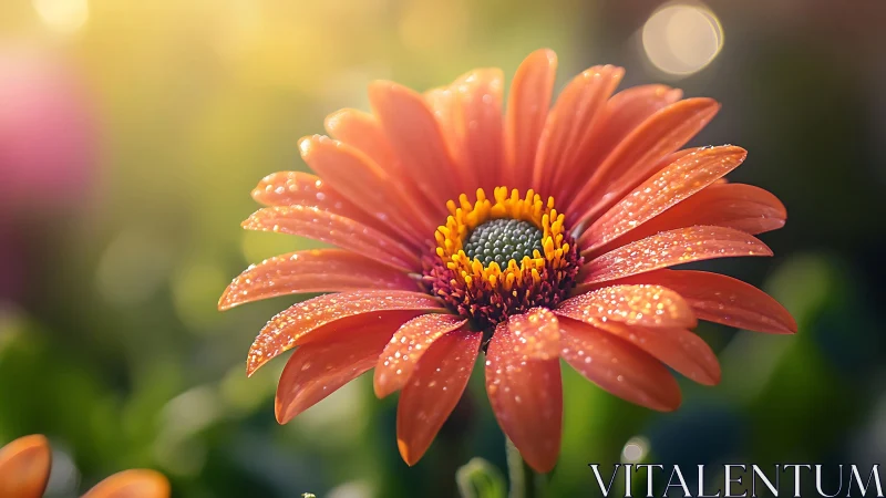 Macro floral portrait with dewy petals in soft bokeh light.