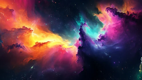 Cosmic color storm swirling through a dreamy night sky.