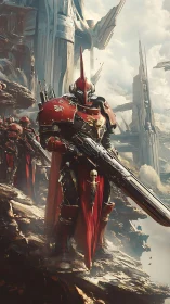 Crimson paladins storm shattered cliffs of a dying citadel.