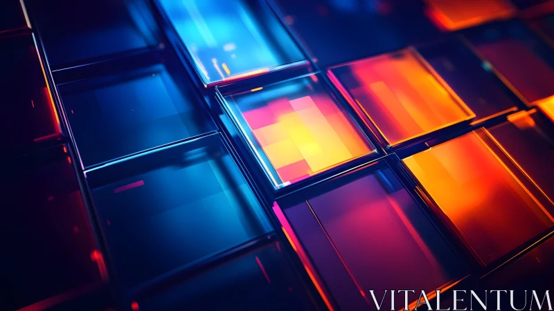 Vibrant glass tiles in abstract digital art style with neon lighting.