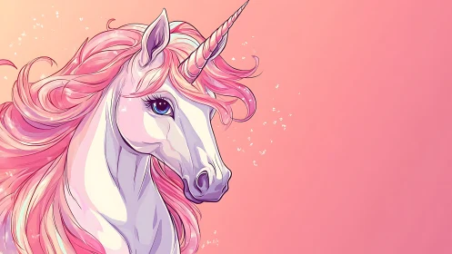 Gentle pink unicorn gazes softly from a dreamy pastel sky