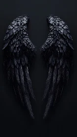 Specular black feathered wings with high-relief texturing.