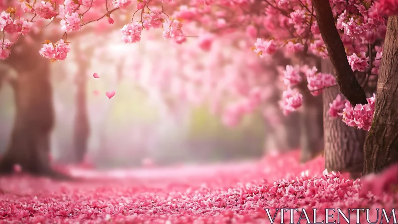 Romantic Pink Blossom Path Creates Dream-Like Spring Landscape