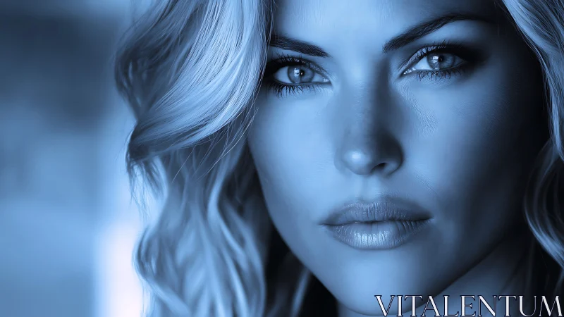 Intense blue portrait captures a poised, confident gaze