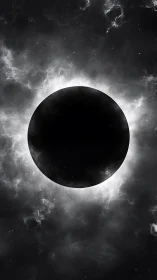 Black eclipse sphere framed by luminous cosmic halo