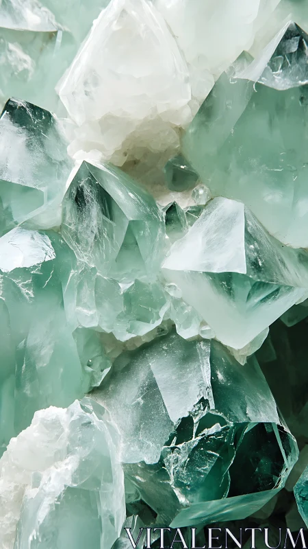 Soft mint crystal cluster glowing with cool gentle light.