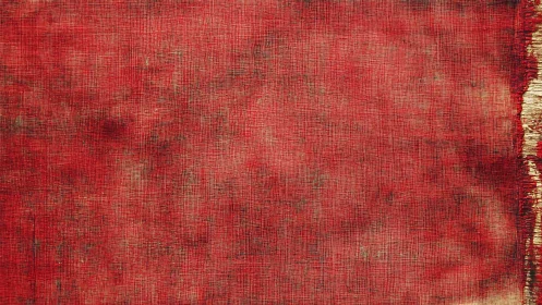 Weathered red fabric texture with worn frayed border detail.