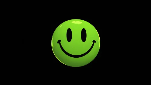 Bright neon green smiley face on black background, digital style.
