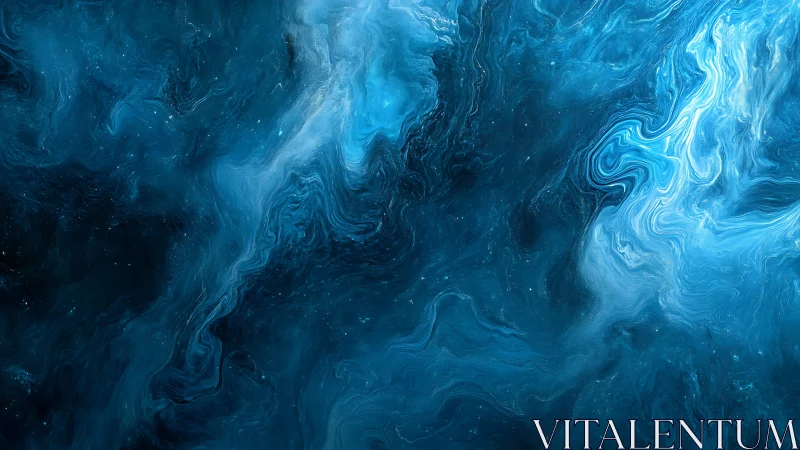 Deep blue fluid nebula forms swirling cosmic currents