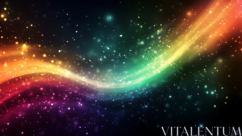 Starlit rainbow currents sweep through a cosmic dusk sky.