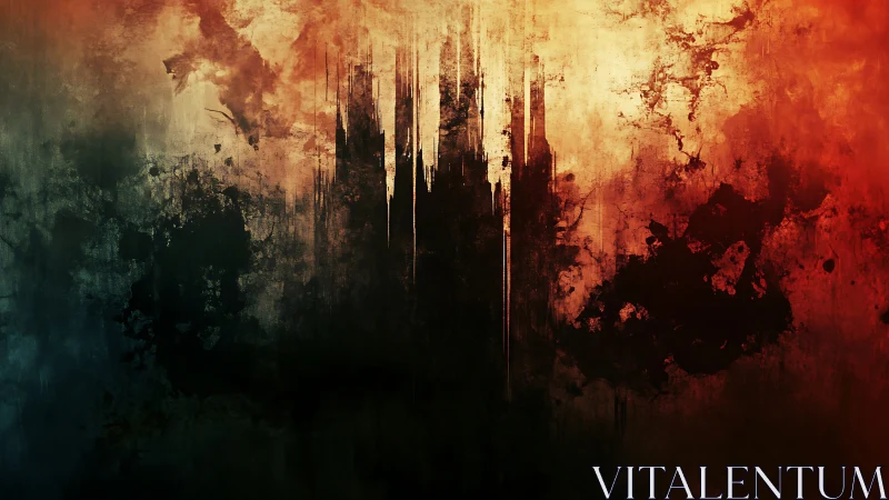 Dark citadel silhouette divides fiery and ashen sky