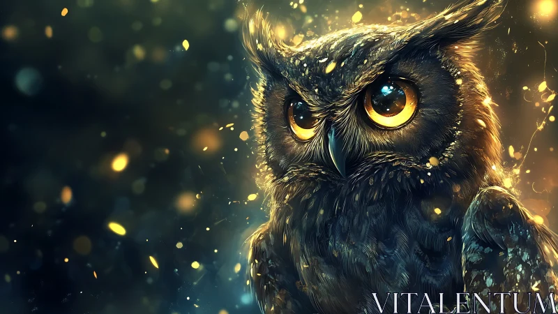Majestic Owl Portrait in Magical Night Glow, Digital Fantasy Art.