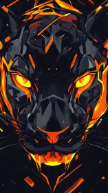 Geometric black panther portrait with molten orange glow.
