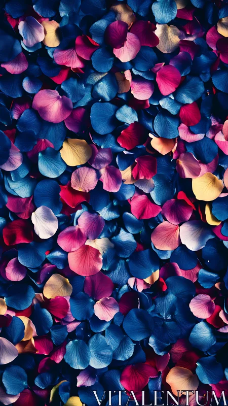 Overlapping flower petals in chromatic arrangement on dark surface