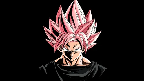Spiky pink haired anime fighter centered on black background