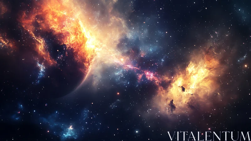 Starborn inferno erupts across a newborn cosmic frontier.