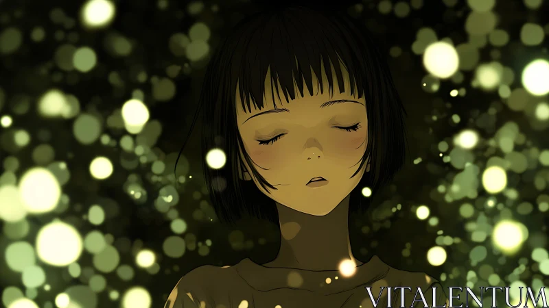 Softly glowing lights surround a peaceful sleeping girl