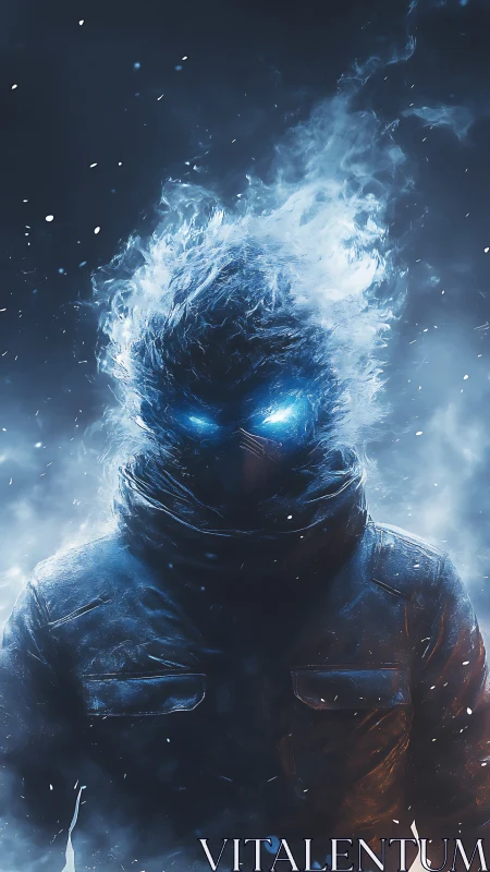 Cryothermic humanoid figure with blue plasma flame head
