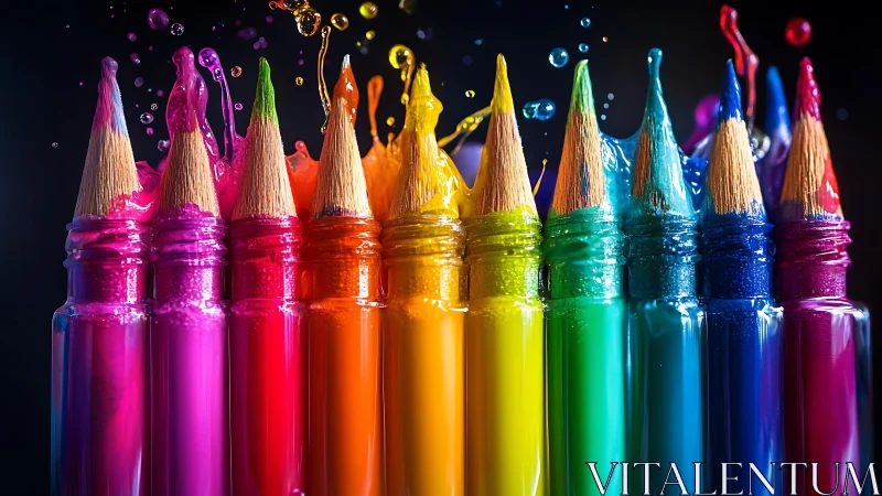 Colorful pencils splash bright liquid hues in joyful motion