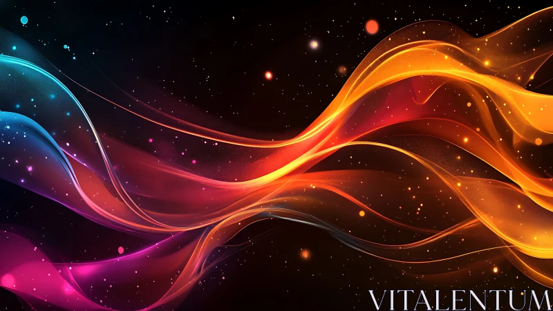 Glowing cosmic ribbons of color flowing through starlit night.