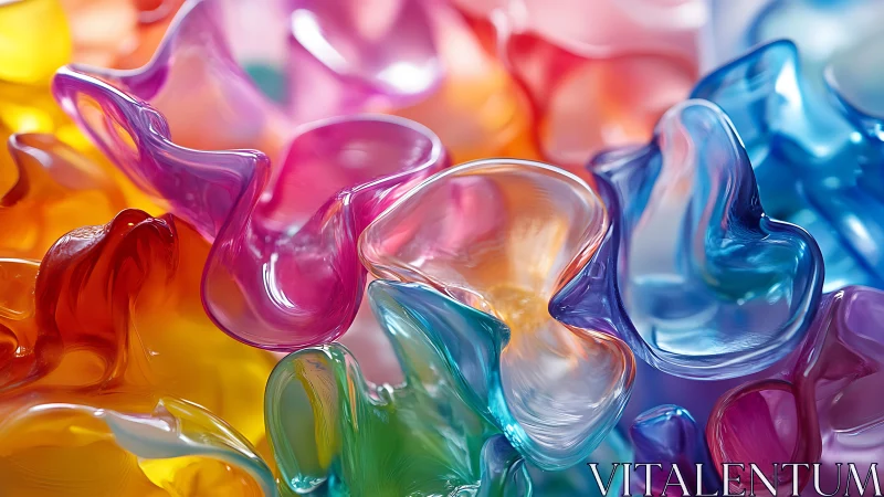 Luminous glass-like petals swirl in a radiant color cascade.