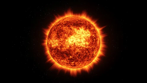 Blazing solar sphere burns fiercely against the silent cosmos