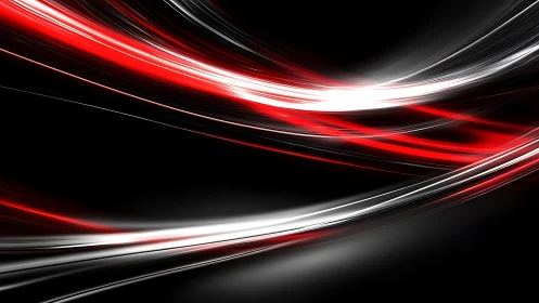 Dynamic Red and White Light Streaks on Black Abstract Background.