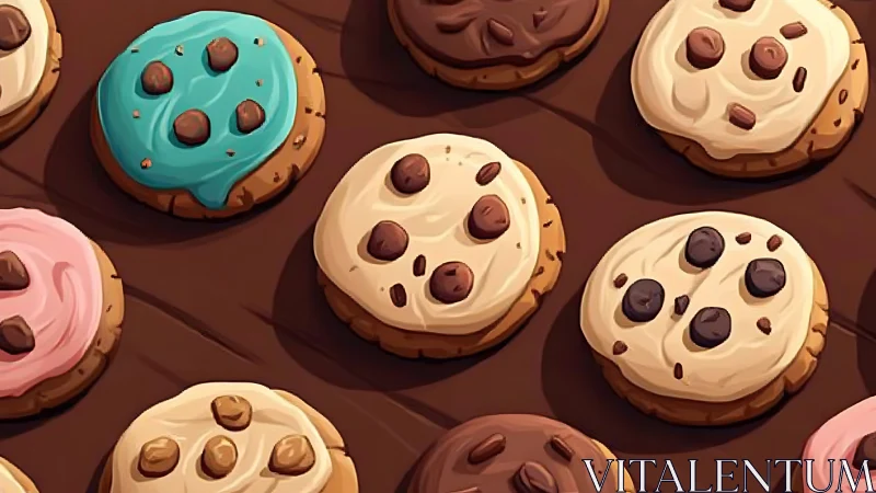 Frosted cookie parade marches across a chocolatey tabletop