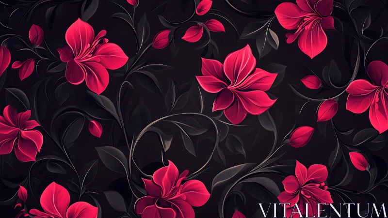 Crimson Blossoms Dance Through Obsidian Night.