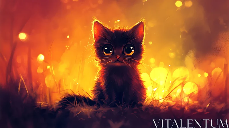 Black Cat in Warm Glowing Landscape