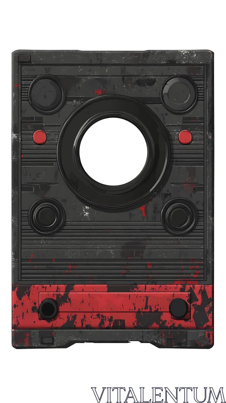 Weathered Retro Cassette Interface with Central Lens.