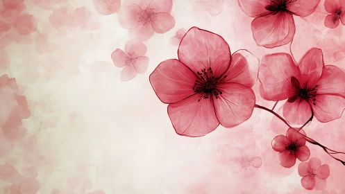 Pink Flowers Against Gradient Background with Translucent Petals.