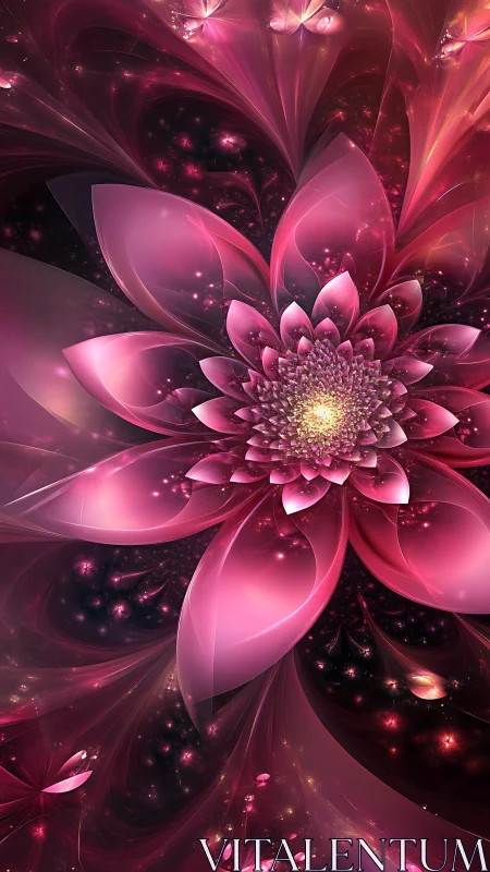 Glowing pink blossom unfolding in a dreamy cosmic night.