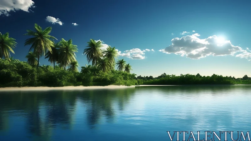 Tropical Paradise: Where Palm Trees Meet Serene Waters.