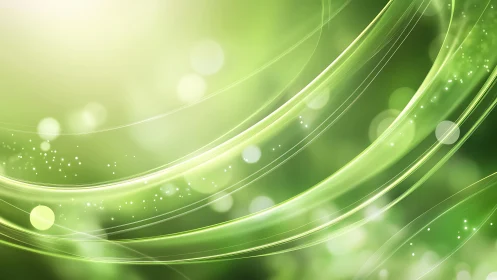 Abstract green light waves with glowing particles, modern digital art.