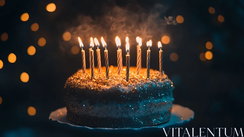 Magical Moment: Glowing Birthday Cake with Lit Candles