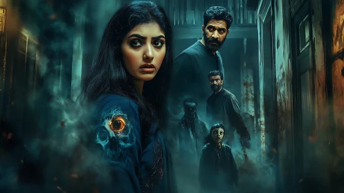 Haunted corridor mystery with two wary souls in the dark.