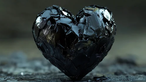 Shattered obsidian heart glistening in a stormlit hush.
