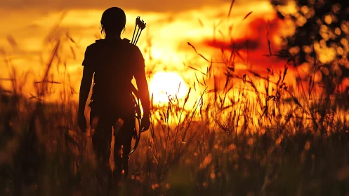Sunset turns the lone archer into walking ember-silhouette