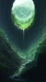 Gentle wanderer beneath the emerald sky portal.