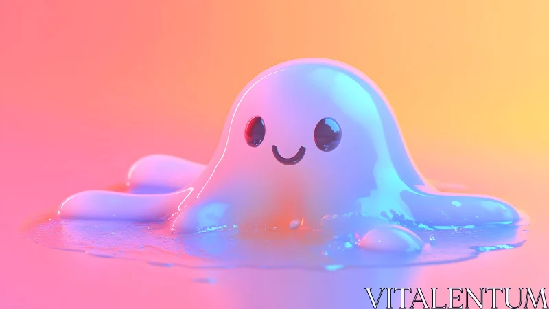 Cute Smiling Slime Character in Glossy 3D Style on Pastel Background.