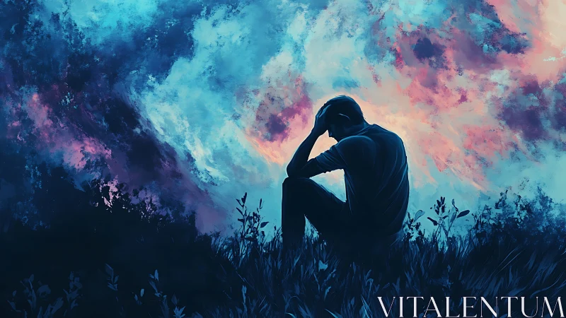 Quiet storm of feelings under a painted twilight sky.