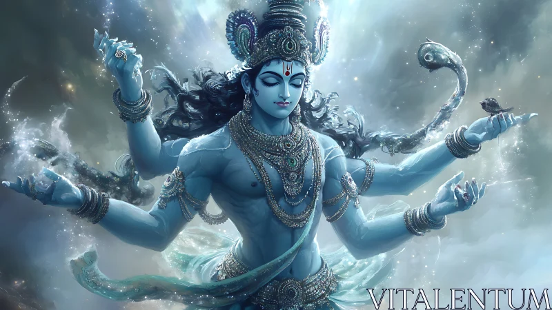 Divine multi-armed deity in luminous ethereal digital painting.